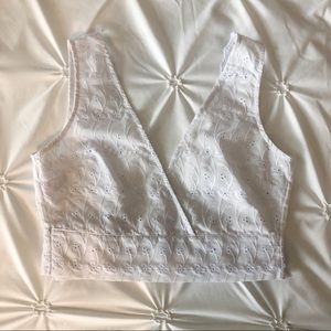 LA Hearts White Lace Eyelet Tie-Back Crop Top